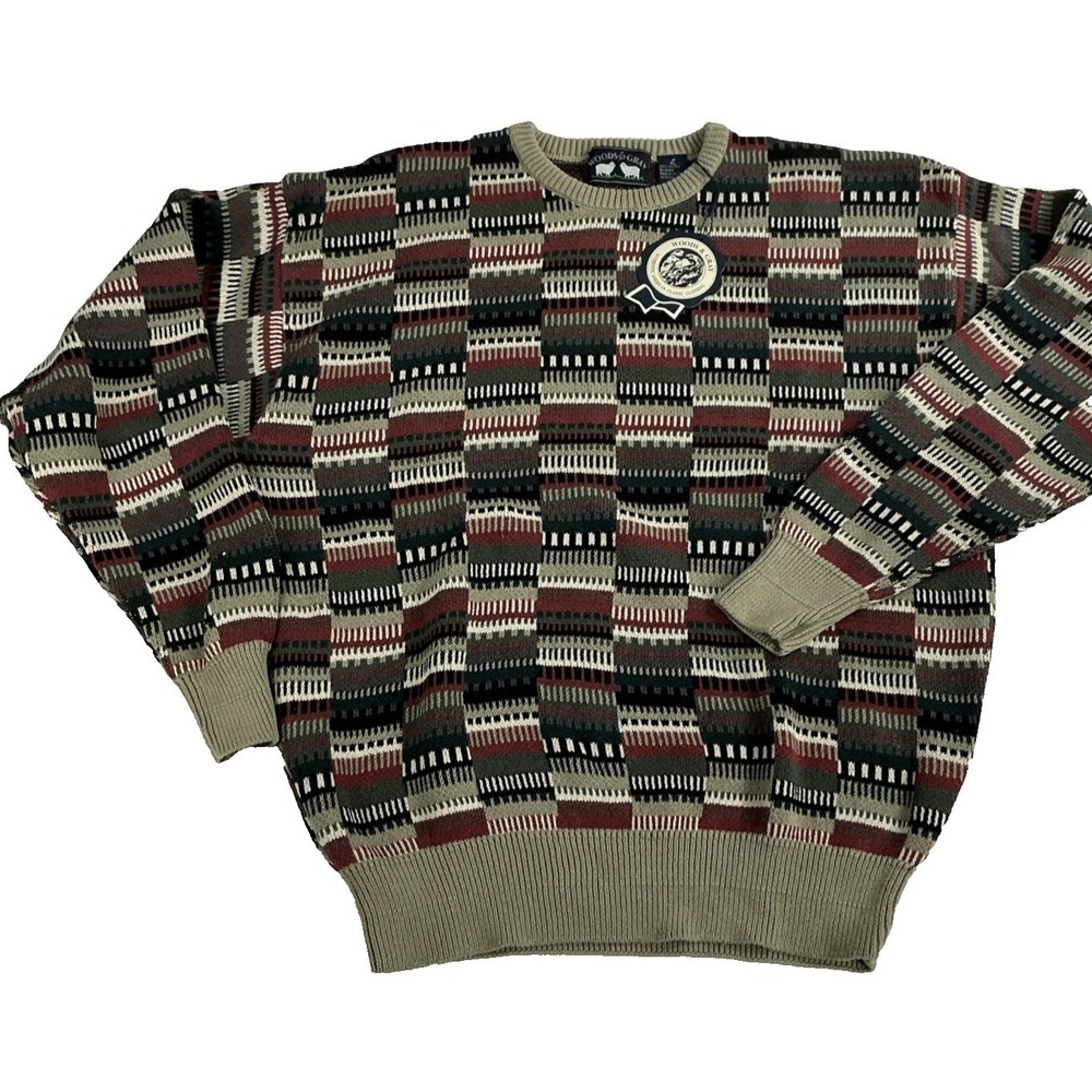 Woods & Gray Sweater Mens XL Geometric Knit Pullover Grandpa Cosby Vintage NWT